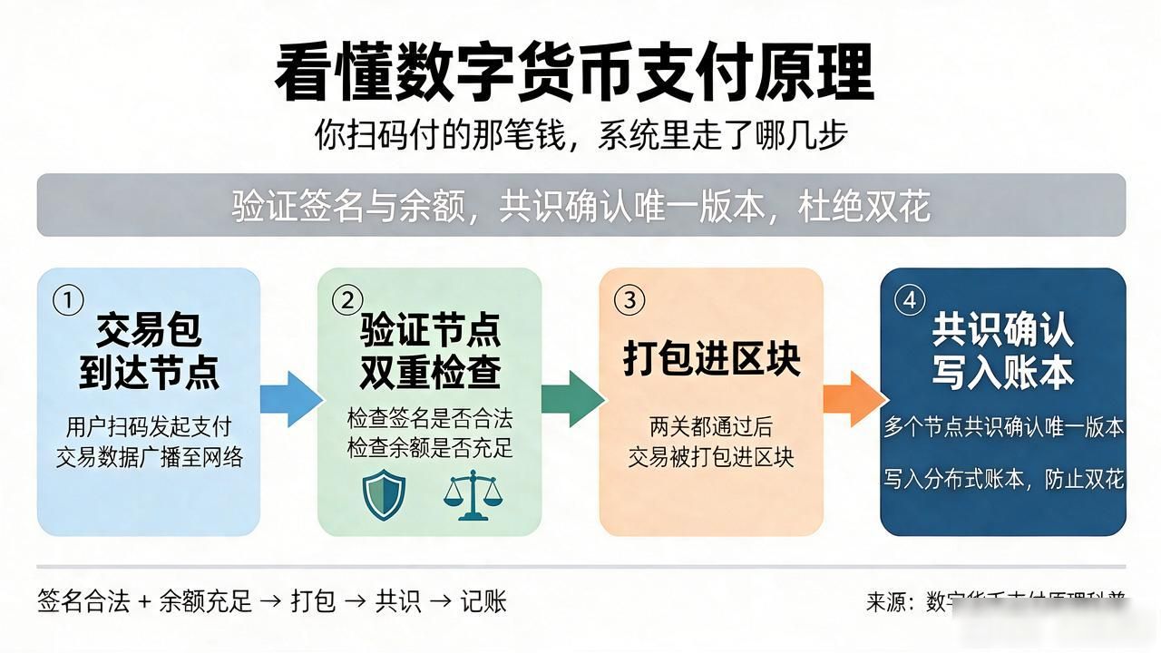 看懂数字货币支付原理:你扫码付的那笔钱,系统里走了哪几步