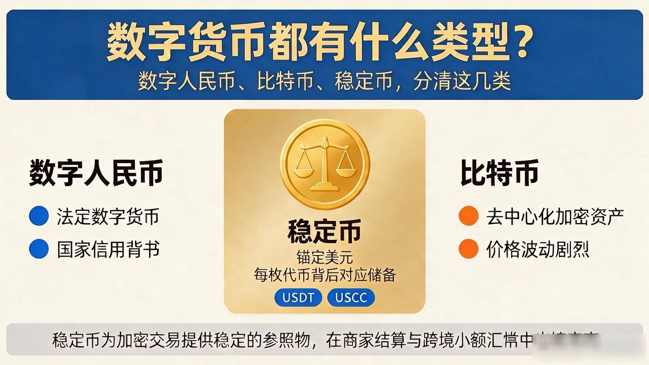 数字货币都有什么类型？数字人民币、比特币、稳定币，分清这几类