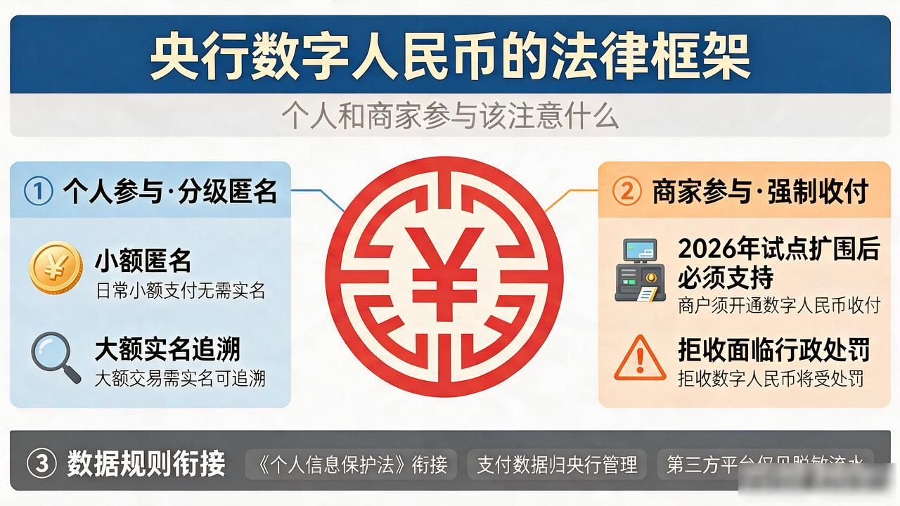 央行数字人民币的法律框架 个人和商家参与该注意什么
