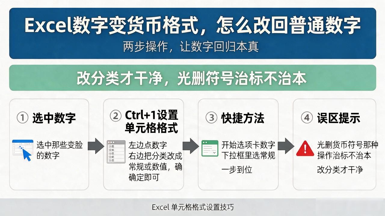 Excel打开后数字变货币格式，怎么改回普通数字