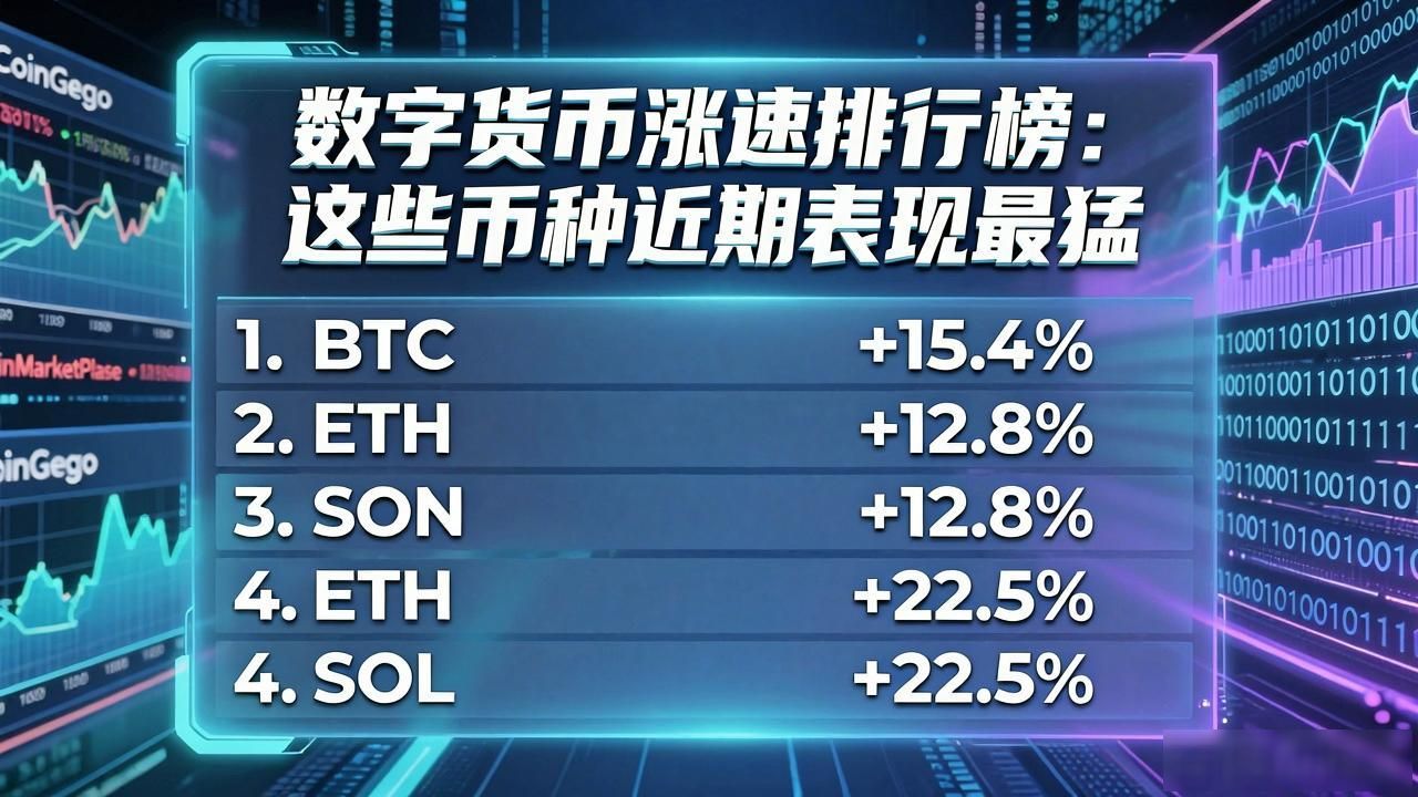 数字货币涨速排行榜：这些币种近期表现最猛
