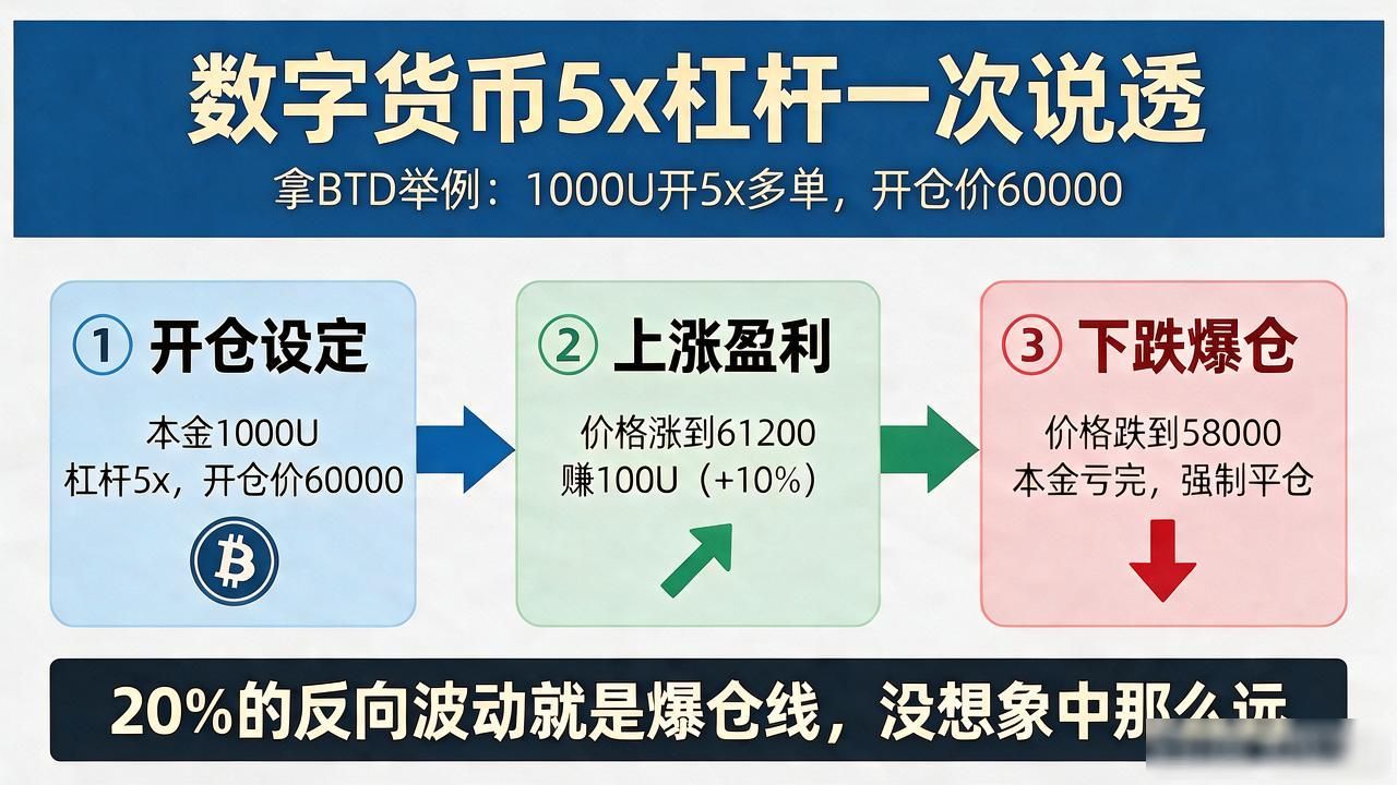 数字货币5x是什么？5倍杠杆怎么算盈亏，爆仓线在哪，一次说透