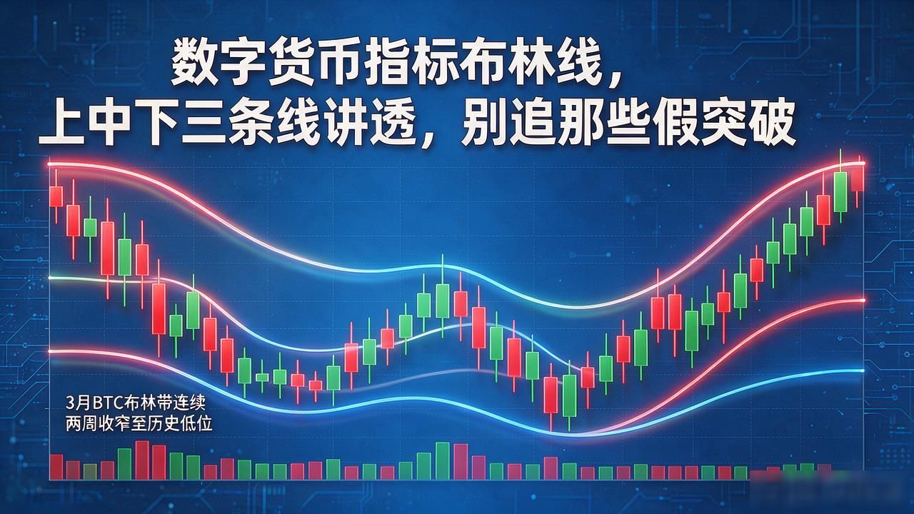 数字货币指标布林线，上中下三条线讲透，别追那些假突破